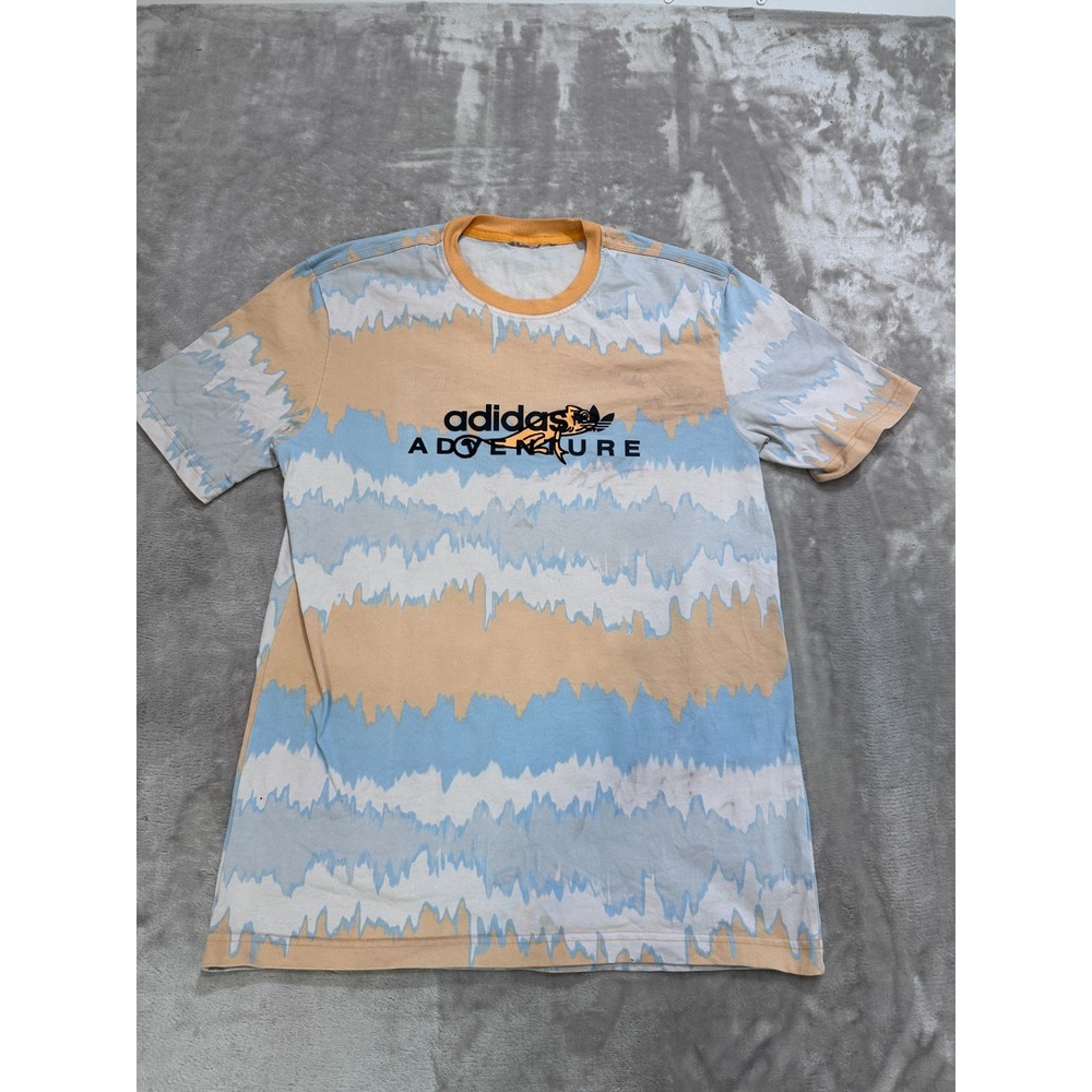adidas Adventure T-Shirt Mens Size Medium Blue Yellow Tie Dye Chameleon Flaws